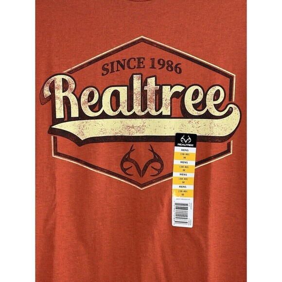 NEW Realtree Men's Long Sleeve Tee Shirt Size Medium Orange Logo Deer Antlers - Picture 2 of 6